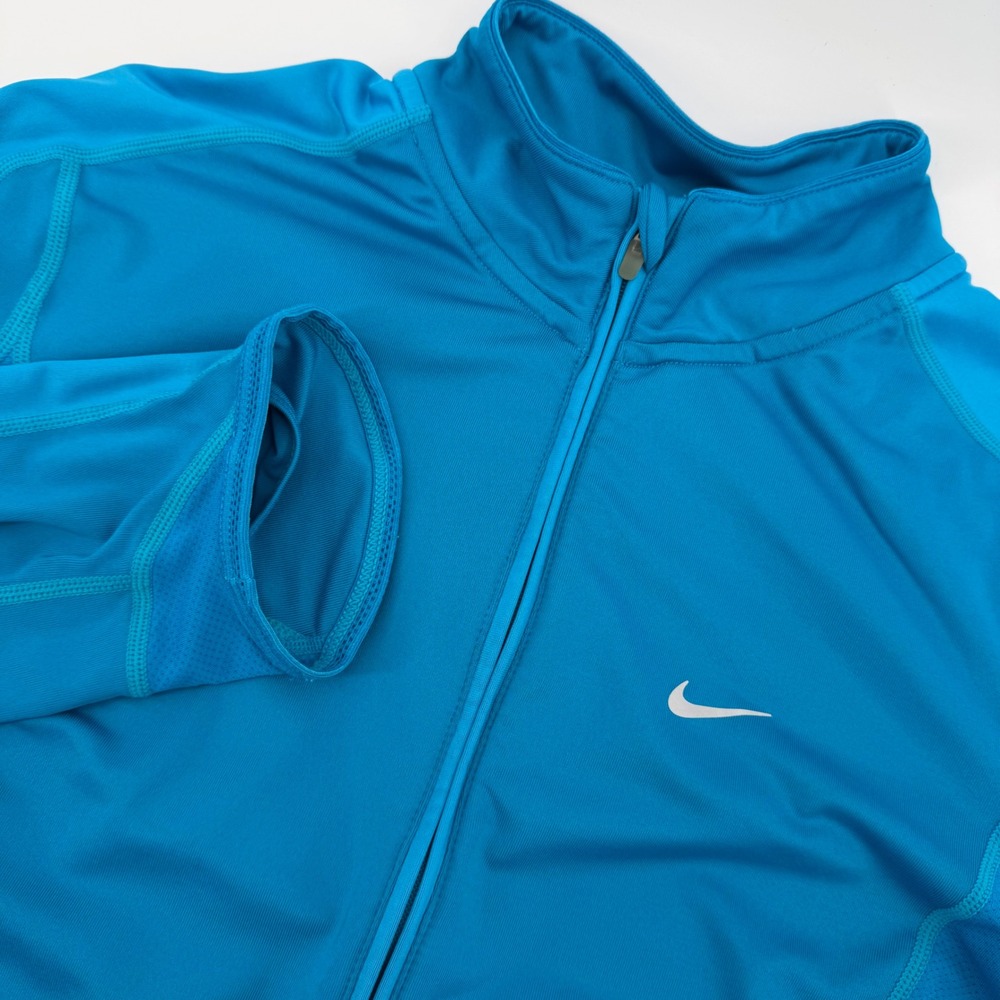 Nike Dri-FIT Running Top Women Medium Blue 1/4 Zip Thumbholes 380931-484